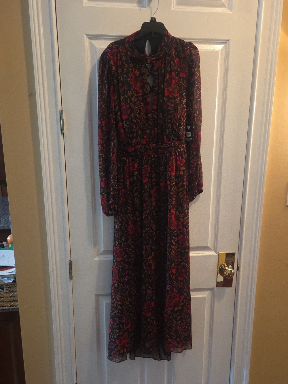 Guess Floral Maxi Dress in Black and Red